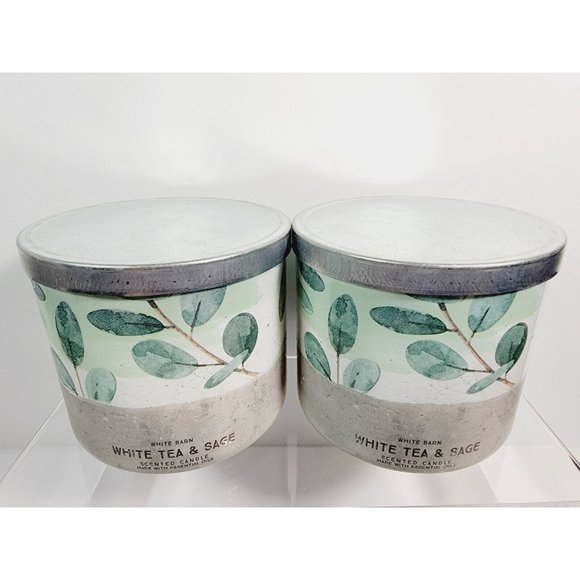 2 WHITE TEA & SAGE Bath & Body Works White Barn 3 Wick Scented Candle 14.5oz NEW - Picture 3 of 9